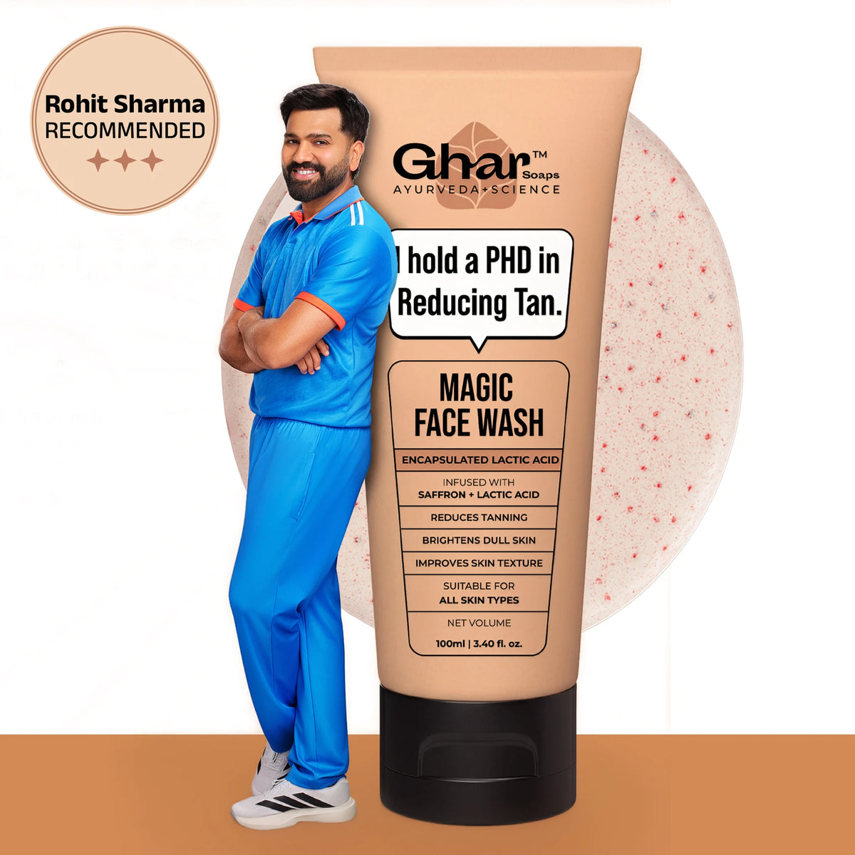 Ghar Magic Face Wash Pack of 4 | Tan Reduction &amp; Skin Brightening Face Wash | With Saffron &amp; Lactic Acid | Suitable for All Skin Types