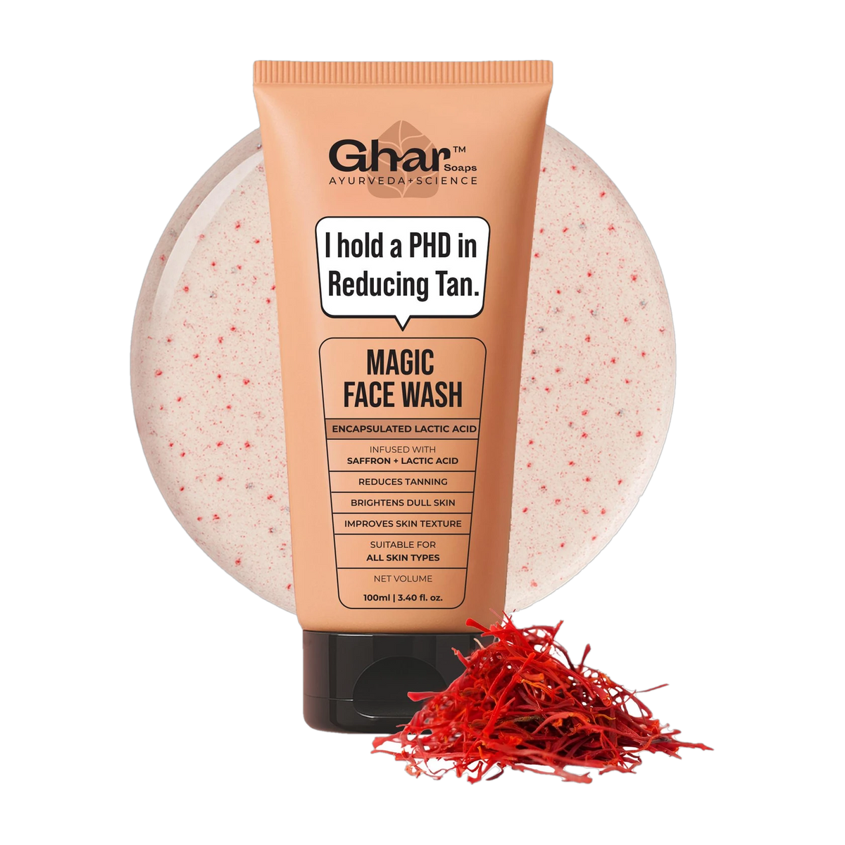 Ghar Magic Face Wash Pack of 4 | Tan Reduction &amp; Skin Brightening Face Wash | With Saffron &amp; Lactic Acid | Suitable for All Skin Types