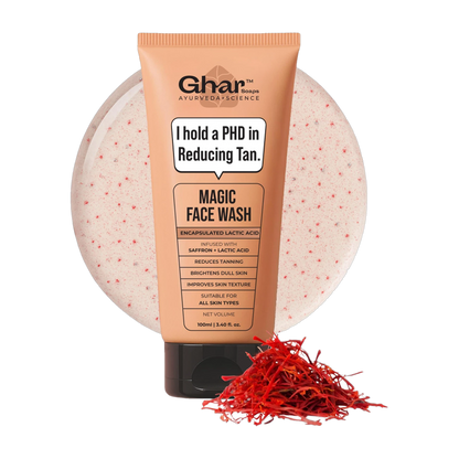 Ghar Magic Face Wash Pack of 4 | Tan Reduction &amp; Skin Brightening Face Wash | With Saffron &amp; Lactic Acid | Suitable for All Skin Types