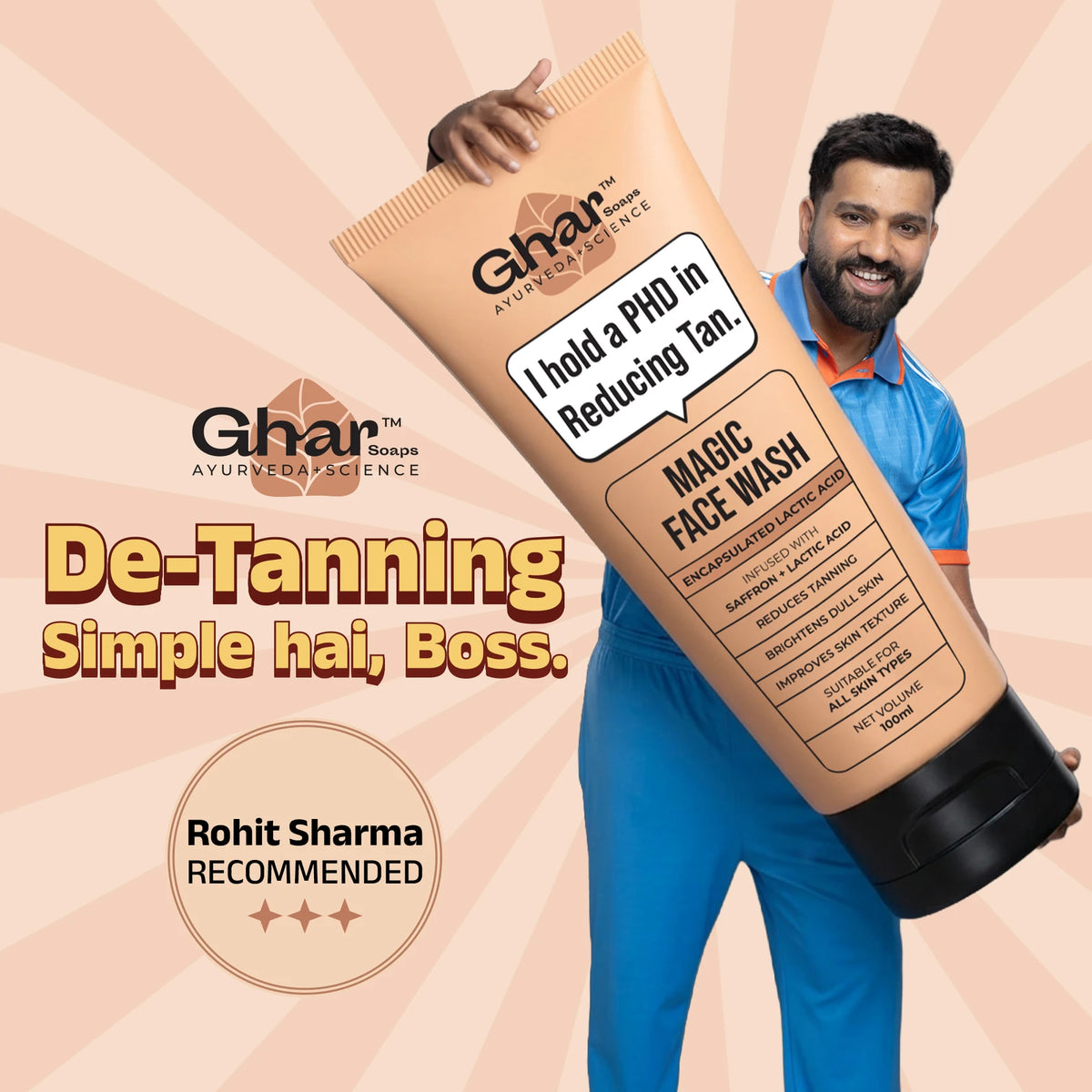 Ghar Magic Face Wash Pack of 4 | Tan Reduction &amp; Skin Brightening Face Wash | With Saffron &amp; Lactic Acid | Suitable for All Skin Types